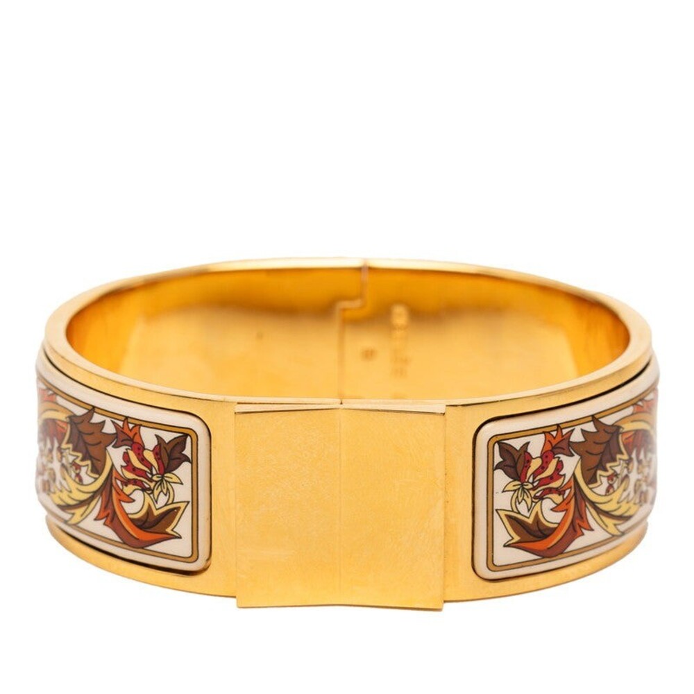 Hermes Email GM Loquet Enamel Bracelet Gold White Multicolor Plated